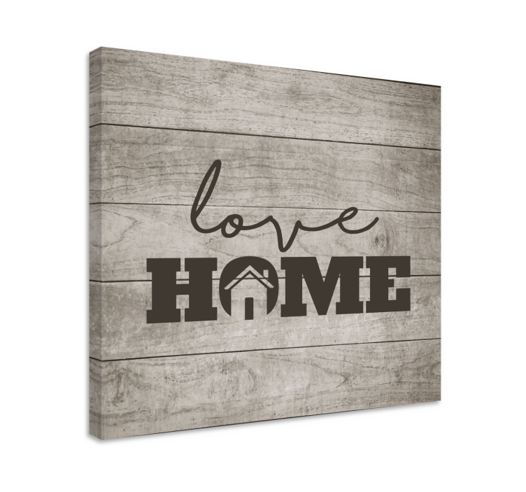 Love home on gray wooden plank canvas wall art - TenStickers