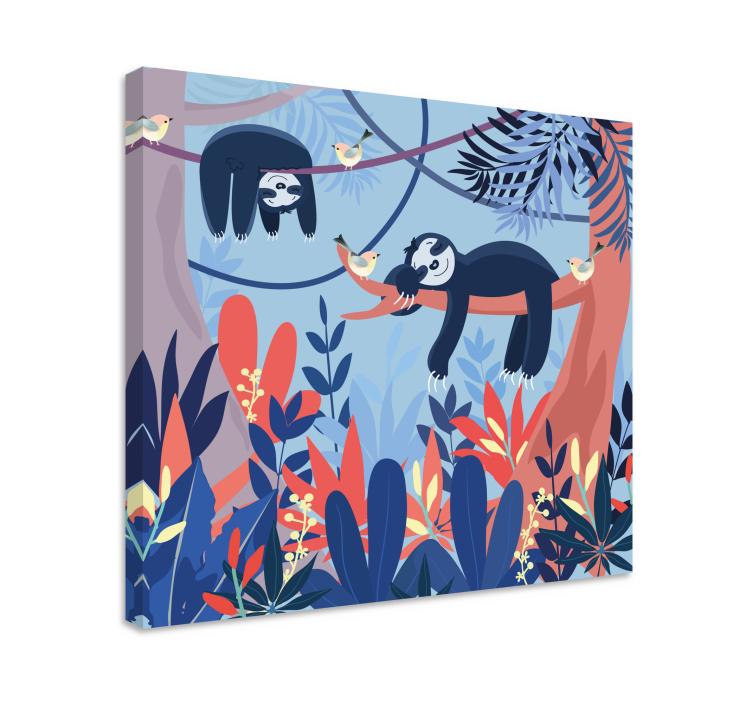 Animal canvas wall art sloths on a branch - TenStickers