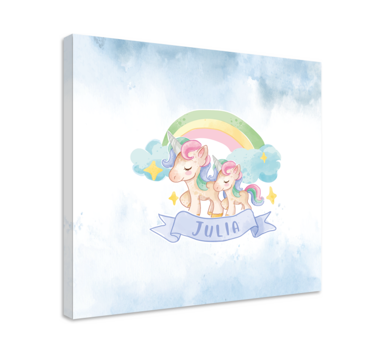 Happy unicorns over rainbow personalised canvas - TenStickers