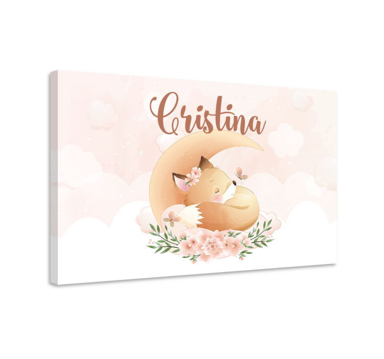Cute fox for girl with name personalised canvas - TenStickers