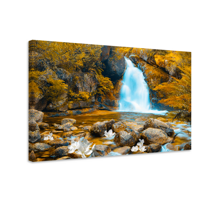 Flowers canvas in tranquil waterfall landscape - TenStickers