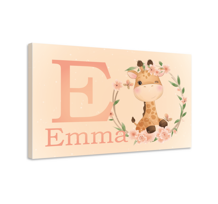 Cute giraffe for girl name personalised canvas - TenStickers
