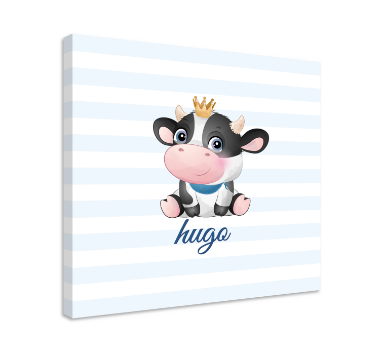 Cute cow for boy with name personalised canvas - TenStickers
