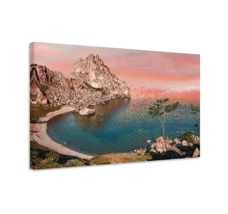 Sunset at shore of lake baikal landscape canvas - TenStickers