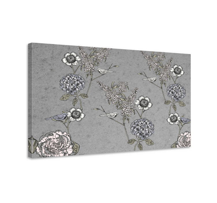 Grey vintage twigs with birds retro canvas - TenStickers