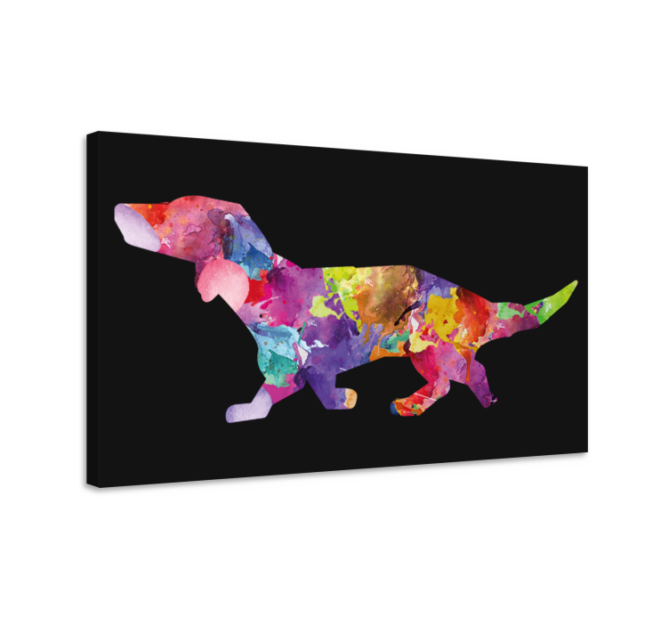 Colorful dog painting in black modern canvas - TenStickers