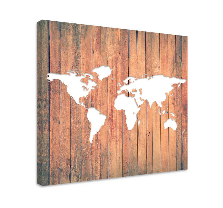 White worldmap on wood tables wall art - TenStickers