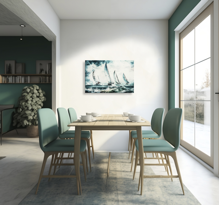 Sailboats painting dining room canvas art - TenStickers