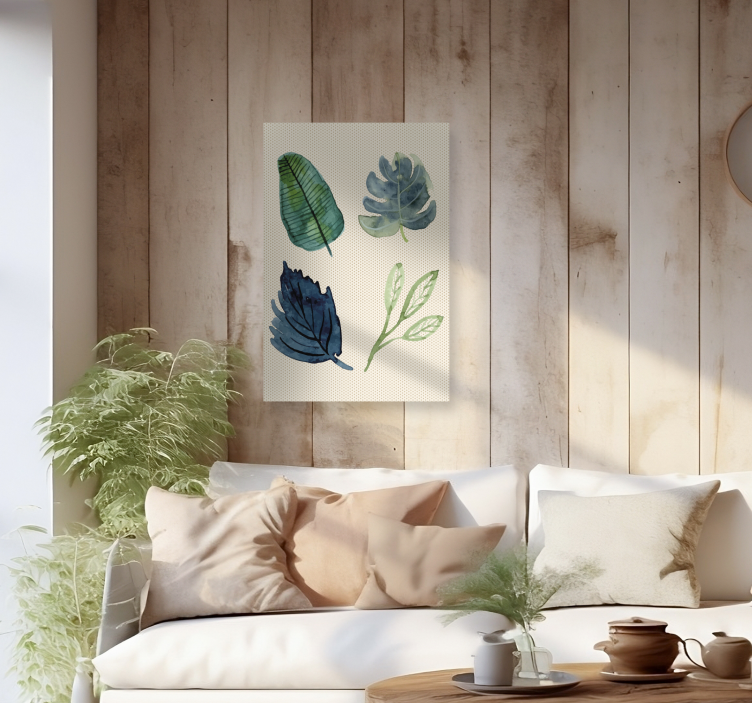 Tropical leaves living room wall art - TenStickers