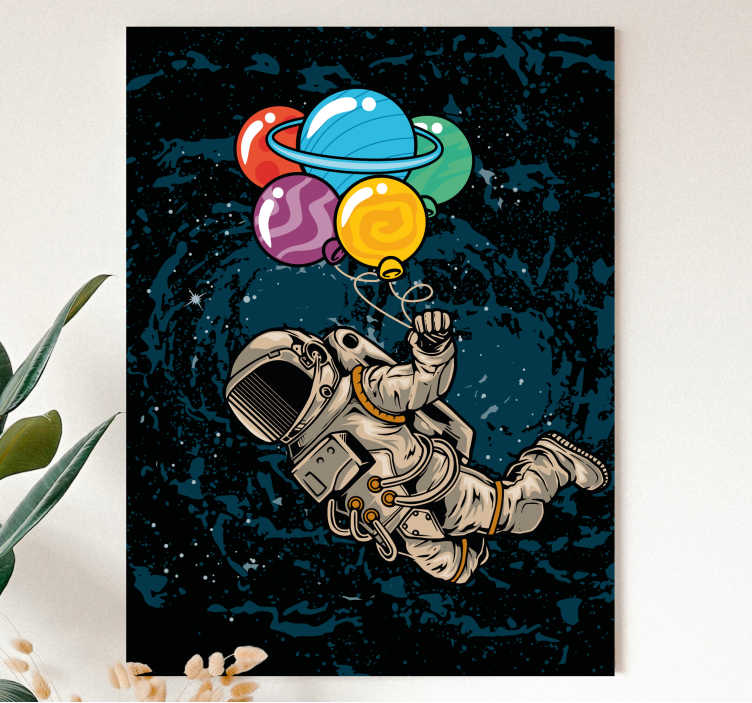 Astronaut in space with balloons wall prints - TenStickers
