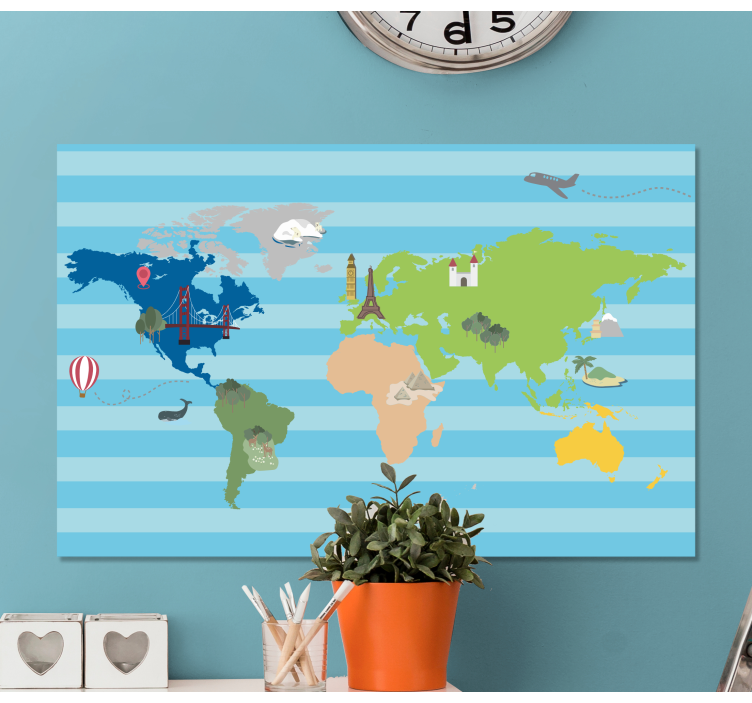 cartoon continents world map canvas - TenStickers