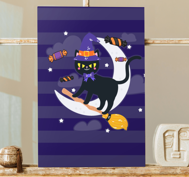 Cat wall art black cat witch - TenStickers