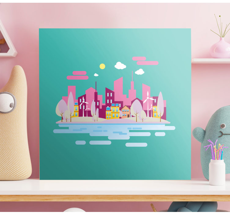 Cityscape wall art vibrant urban landscape - TenStickers