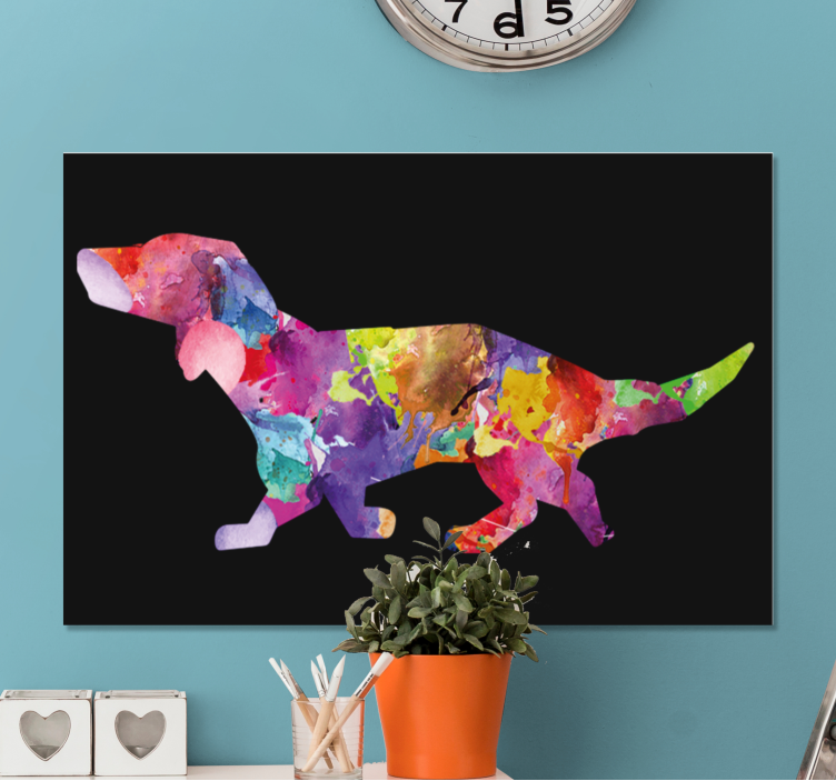 Colorful dog painting in black modern canvas - TenStickers