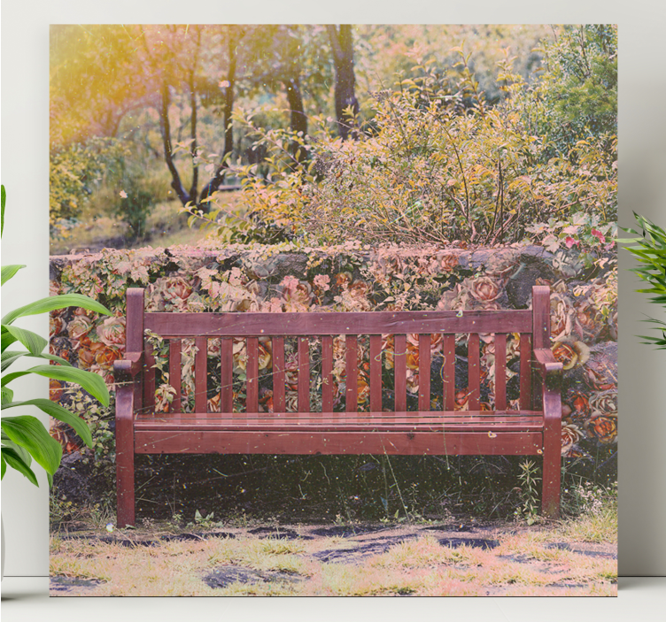 Cottagecore wood bench roses flower canvas - TenStickers