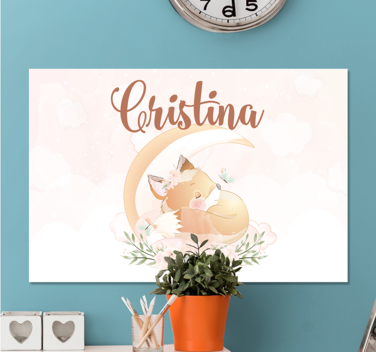 Cute fox for girl with name personalised canvas - TenStickers