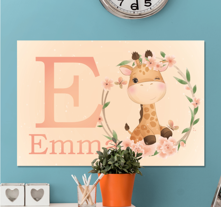 Cute giraffe for girl name personalised canvas - TenStickers