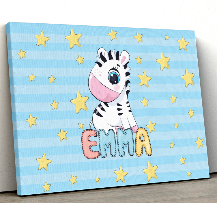 Cute Zebra and Stars with Name canvas - TenStickers