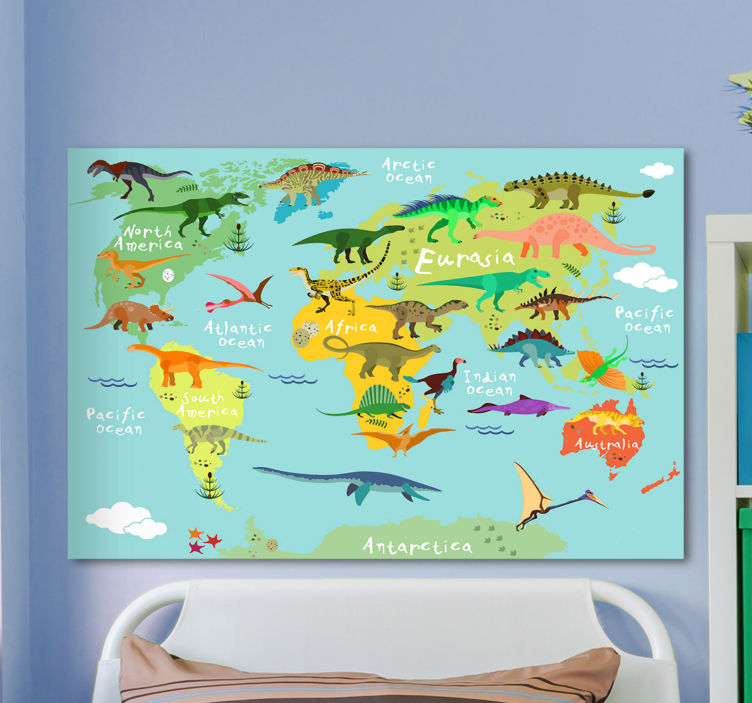 Dinosaurs world map canvas prints for children - TenStickers