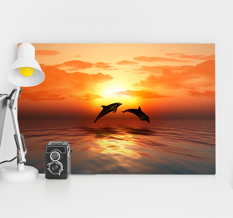 Dolphins jumping in the evening canvas - TenStickers