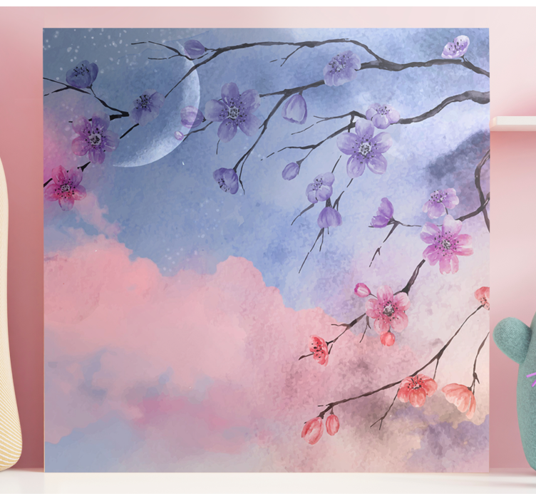 Flowers canvas blooming branches under the moon - TenStickers