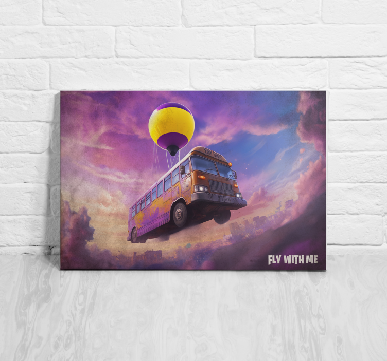 Flying bus scene video game canvas art - TenStickers