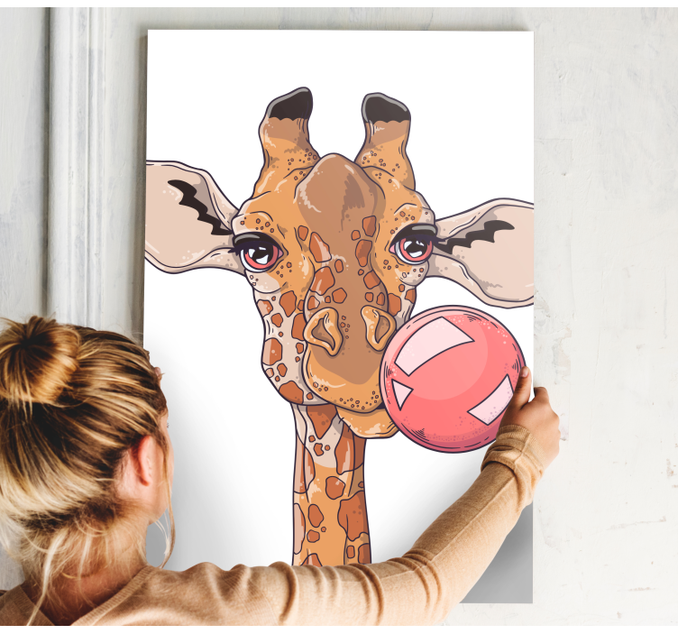 Giraffe with bubble gum animal canvas prints - TenStickers