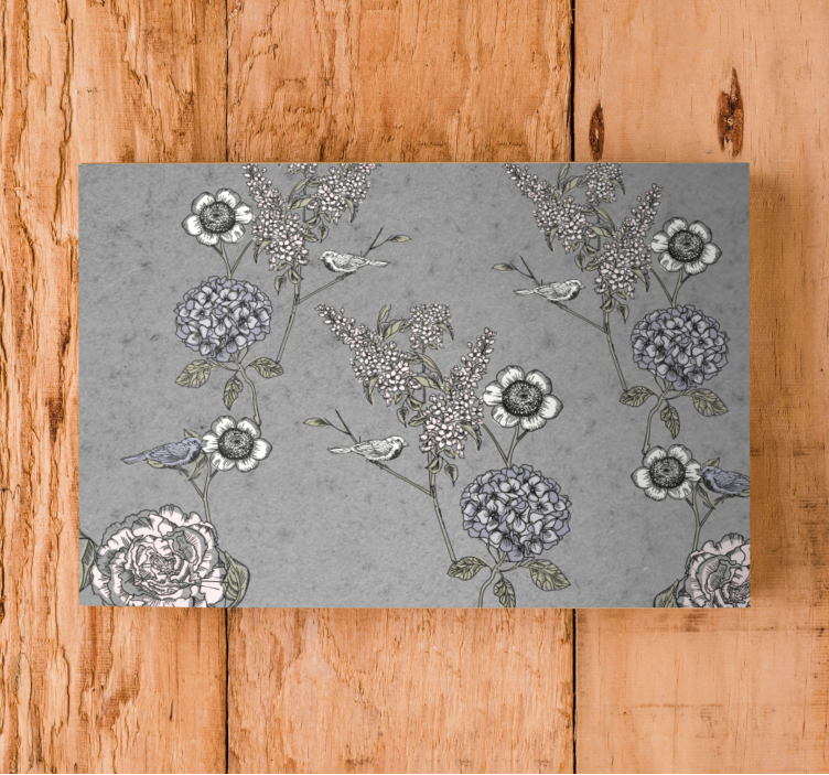 Grey vintage twigs with birds retro canvas - TenStickers