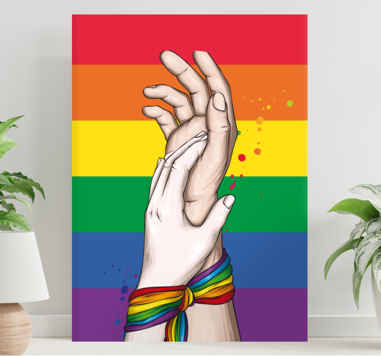 Human hands and lgbt rainbow ribbon canvas - TenStickers