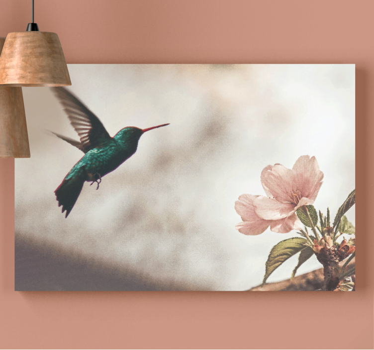 Hummingbird and blossoms bird canvas wall art - TenStickers