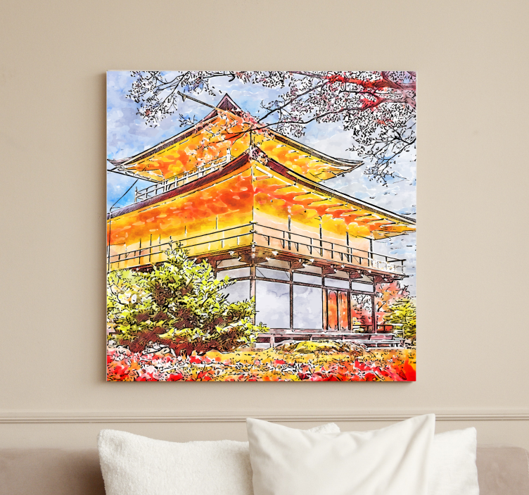 Japanese blooming trees city canvas prints - TenStickers