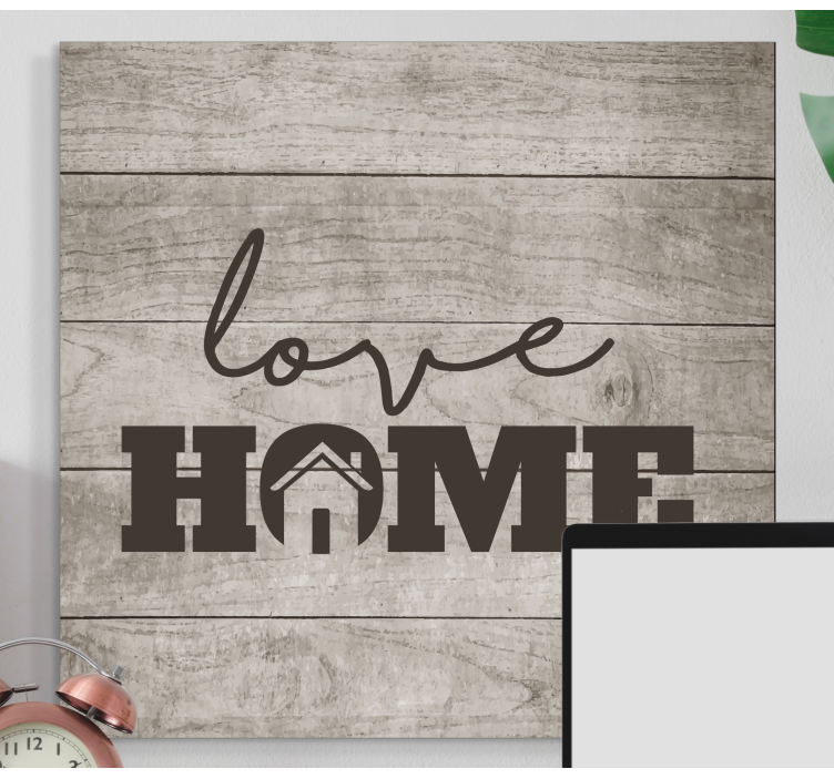 Love home on gray wooden plank canvas wall art - TenStickers