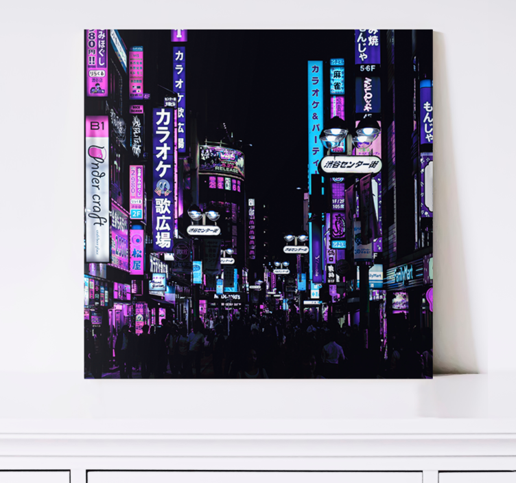 Moto Scooter night street city canvas prints - TenStickers