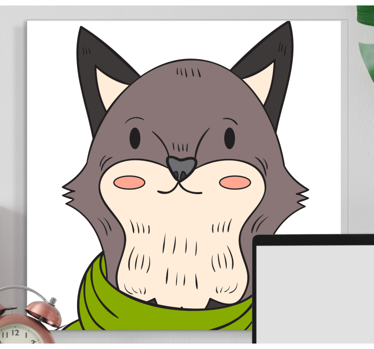 Nordic gray fox with scarf animal canvas prints - TenStickers