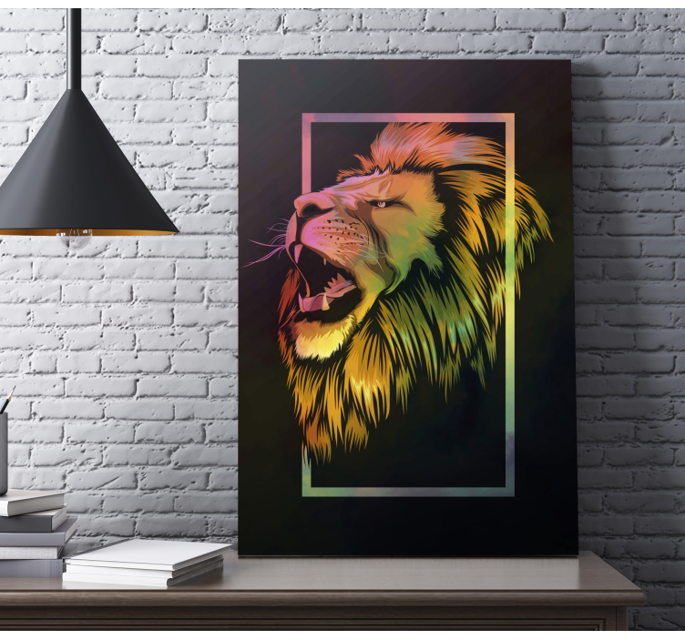 Painted colorful lion animal canvas prints - TenStickers