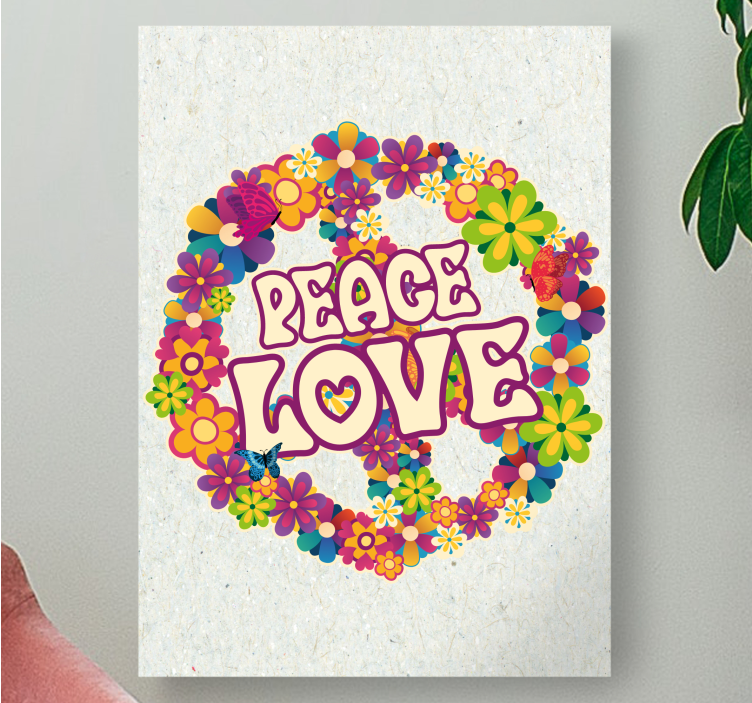 Peace love, and butterflies flower canvas - TenStickers