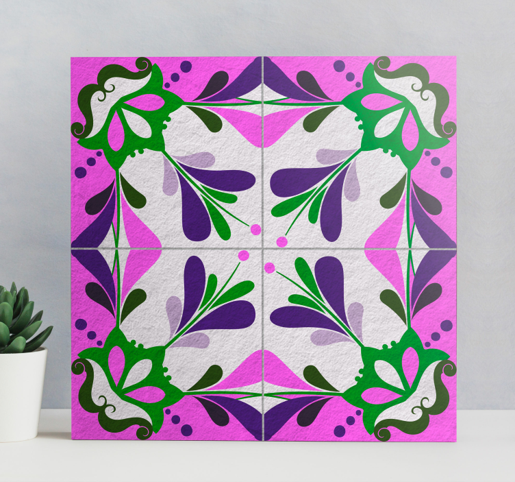 Pink hydraulic tile retro canvas - TenStickers