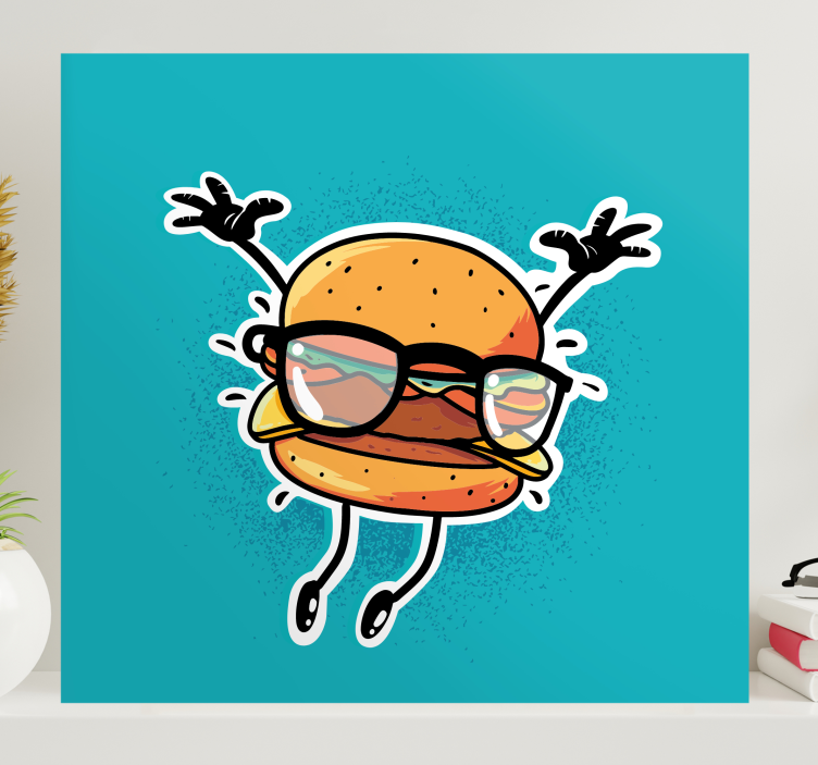 Quote canvas happy burger character artwork - TenStickers