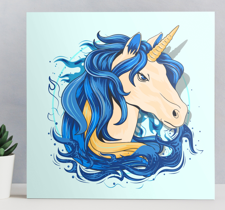 Shades of blue unicorn canvas wall print - TenStickers