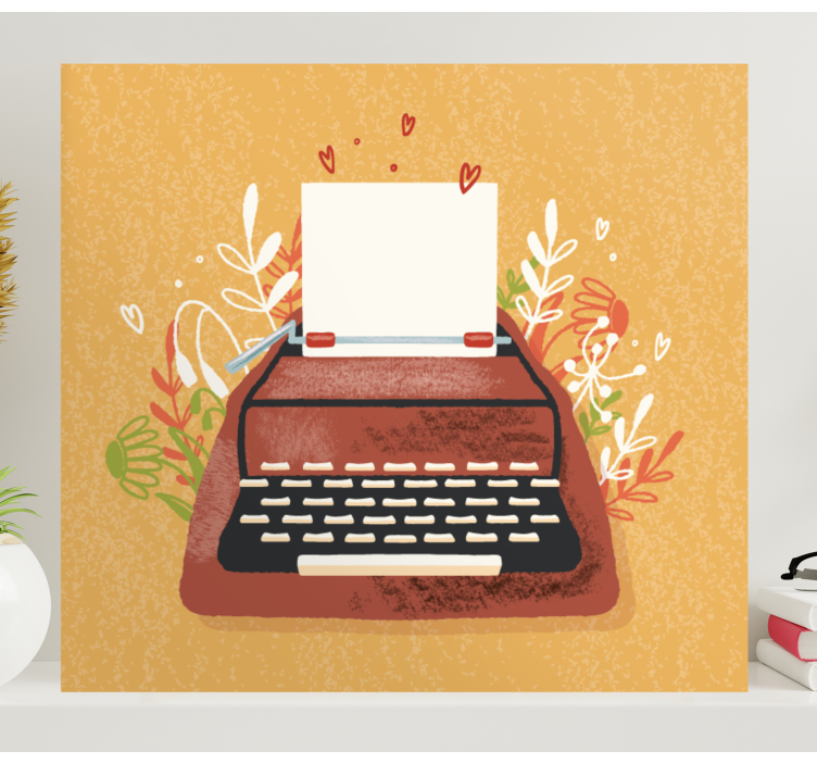 Red typewriter with flowers canvas - TenStickers