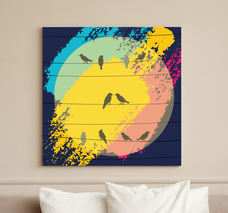 Retro circle silhouettes bird canvas wall art - TenStickers