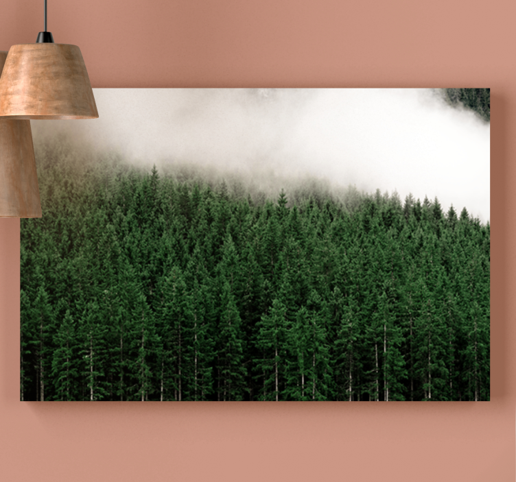 Tree canvas wall art misty evergreen forest - TenStickers