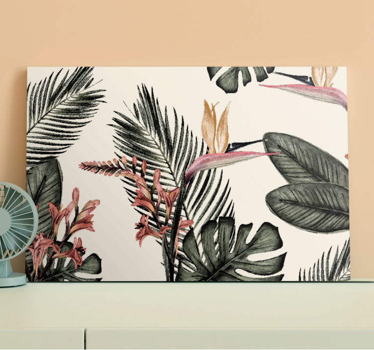 Tropical floral scene flowers canvas - TenStickers