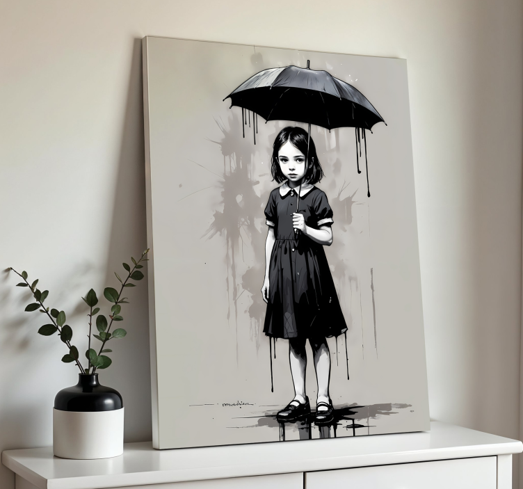Umbrella girl black& white canvas art - TenStickers