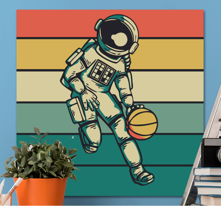 Vintage astronaut playing basketball wall print - TenStickers
