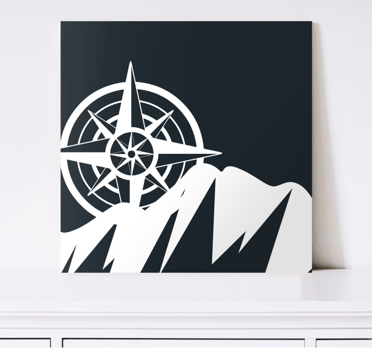 World map wall art compass and mountains - TenStickers