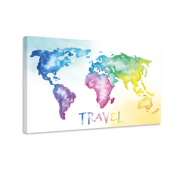 Watercolour travel world map art canvas - TenStickers
