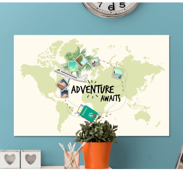Adventure Awaits world map art canvas - TenStickers