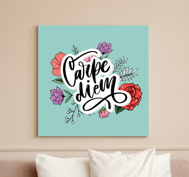 Carpe diem pink floral pattern inspirational canvas - TenStickers