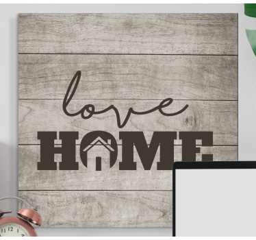 Love home on gray wooden plank wall art quote prints - TenStickers
